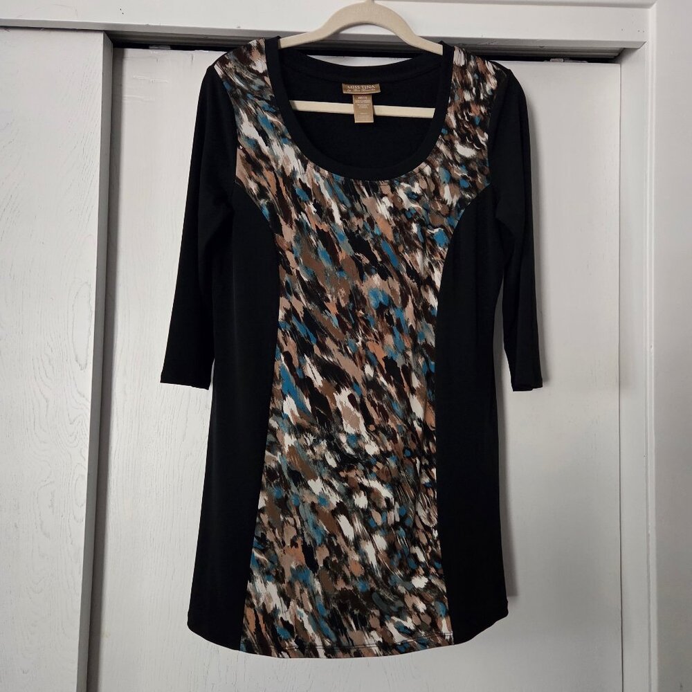 Miss Tina by Tina Knowles M Mini Dress Black Peacock Blue 3/4 Sleeves